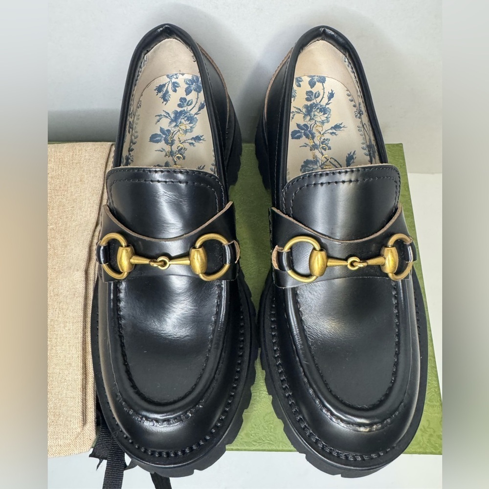 Cordovan Lux Womens Harald Horsebit 25mm Platform Loafers Size 34 1/2 Black - Picture 2 of 11